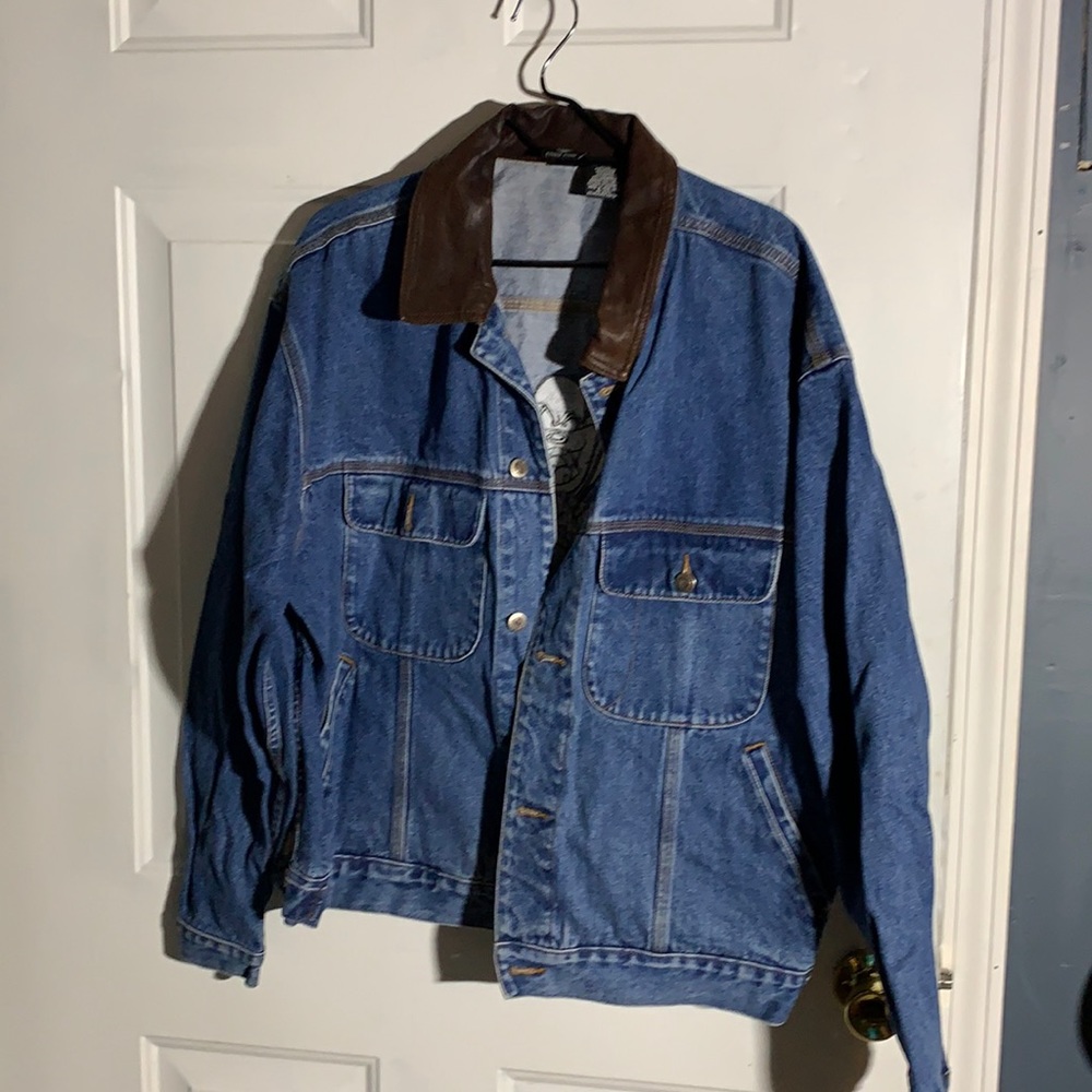 Warner Brothers Jean jacket with leather collar XL